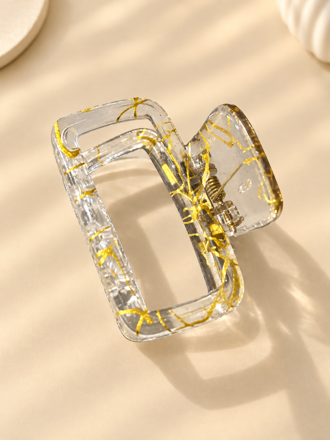 Clear Gold-Accent Rectangular Hair Claw Clip