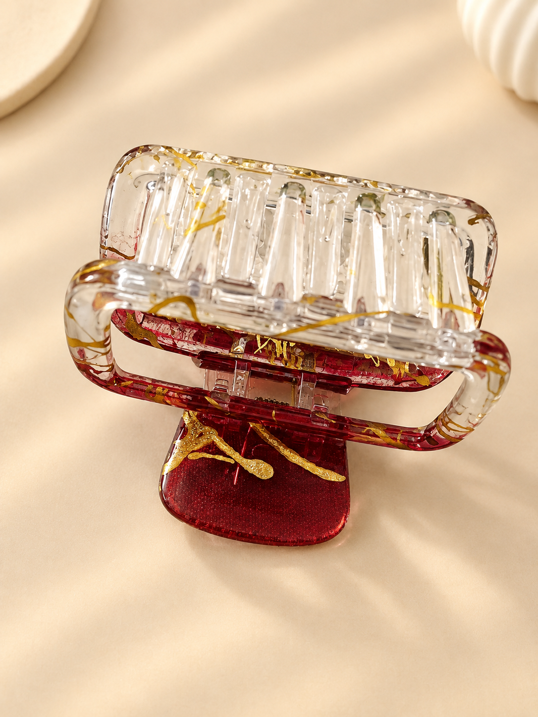 Red & Clear Gold-Accent Hair Claw Clip