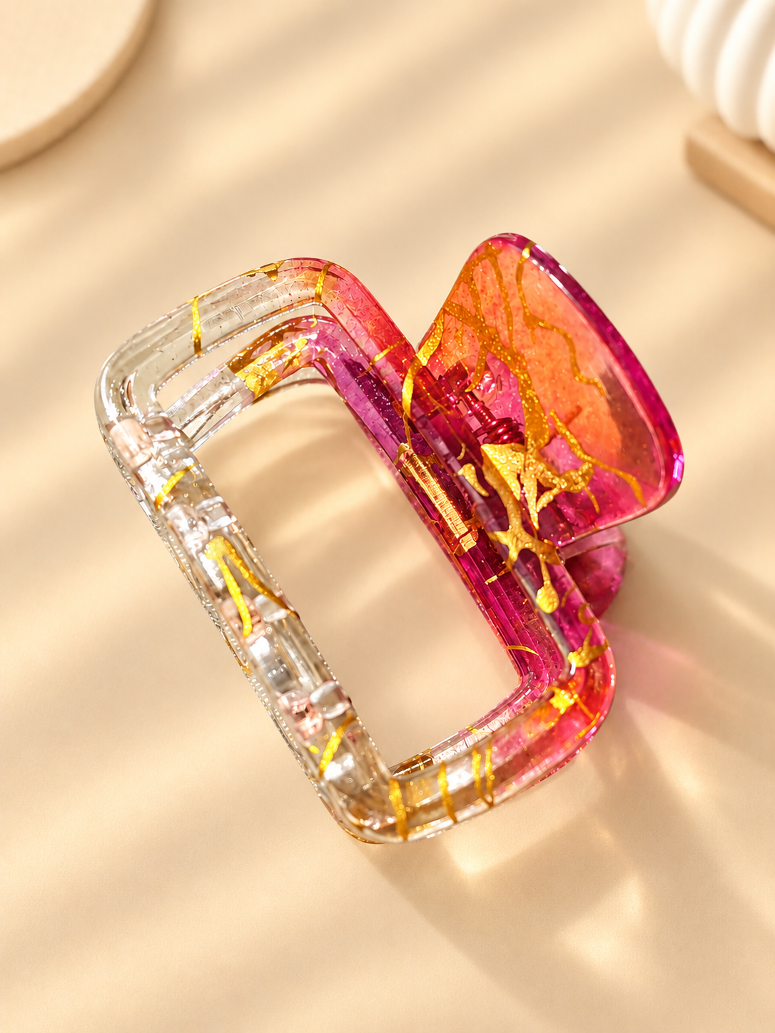 Pink & Clear Gold-Accent Hair Claw Clip