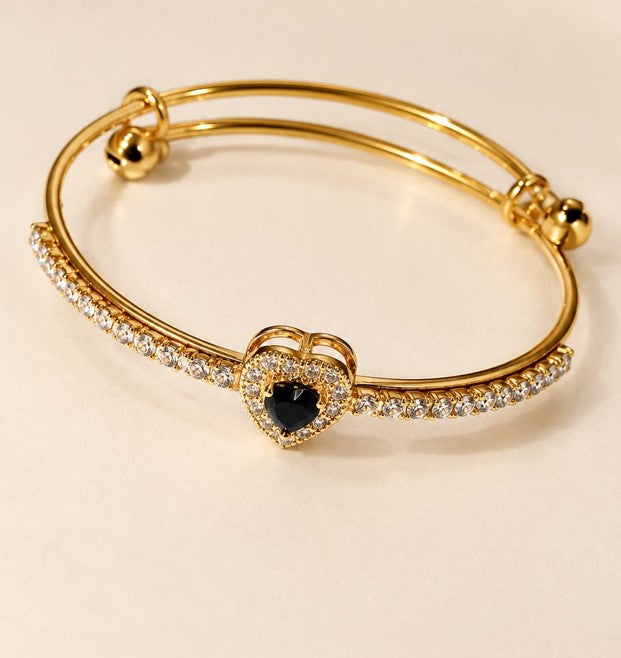 Gold-Tone Black Heart Crystal Bangle
