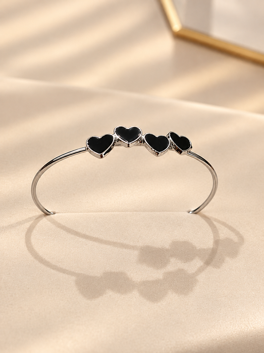 Silver Black Heart Cuff Bracelet