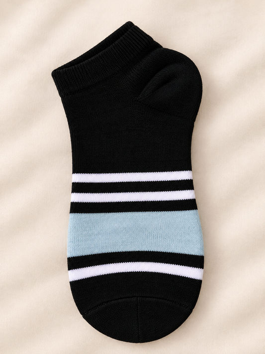 Men’s Black & Blue Striped Ankle Socks
