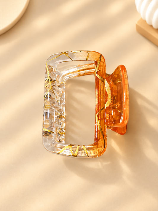 Clear & Amber Gold-Accent Hair Claw Clip