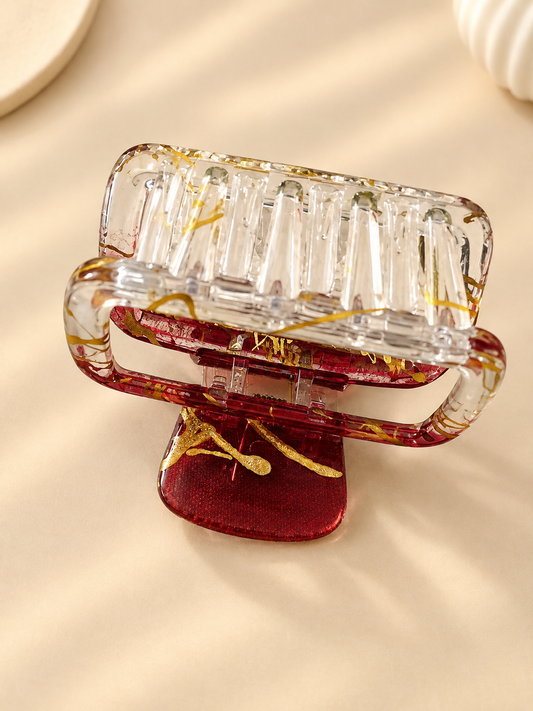 Red & Clear Gold-Accent Hair Claw Clip