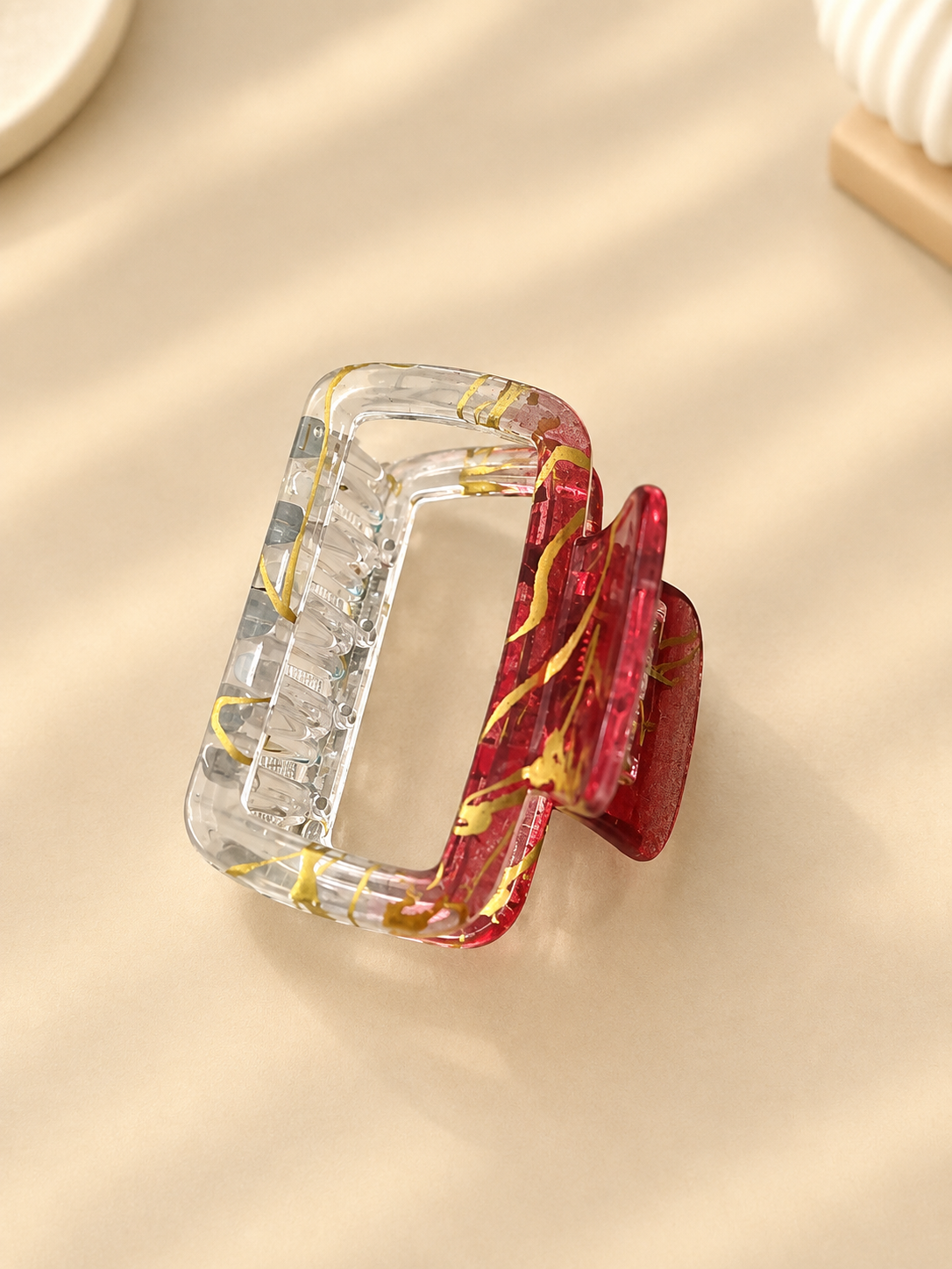 Red & Clear Gold-Accent Hair Claw Clip