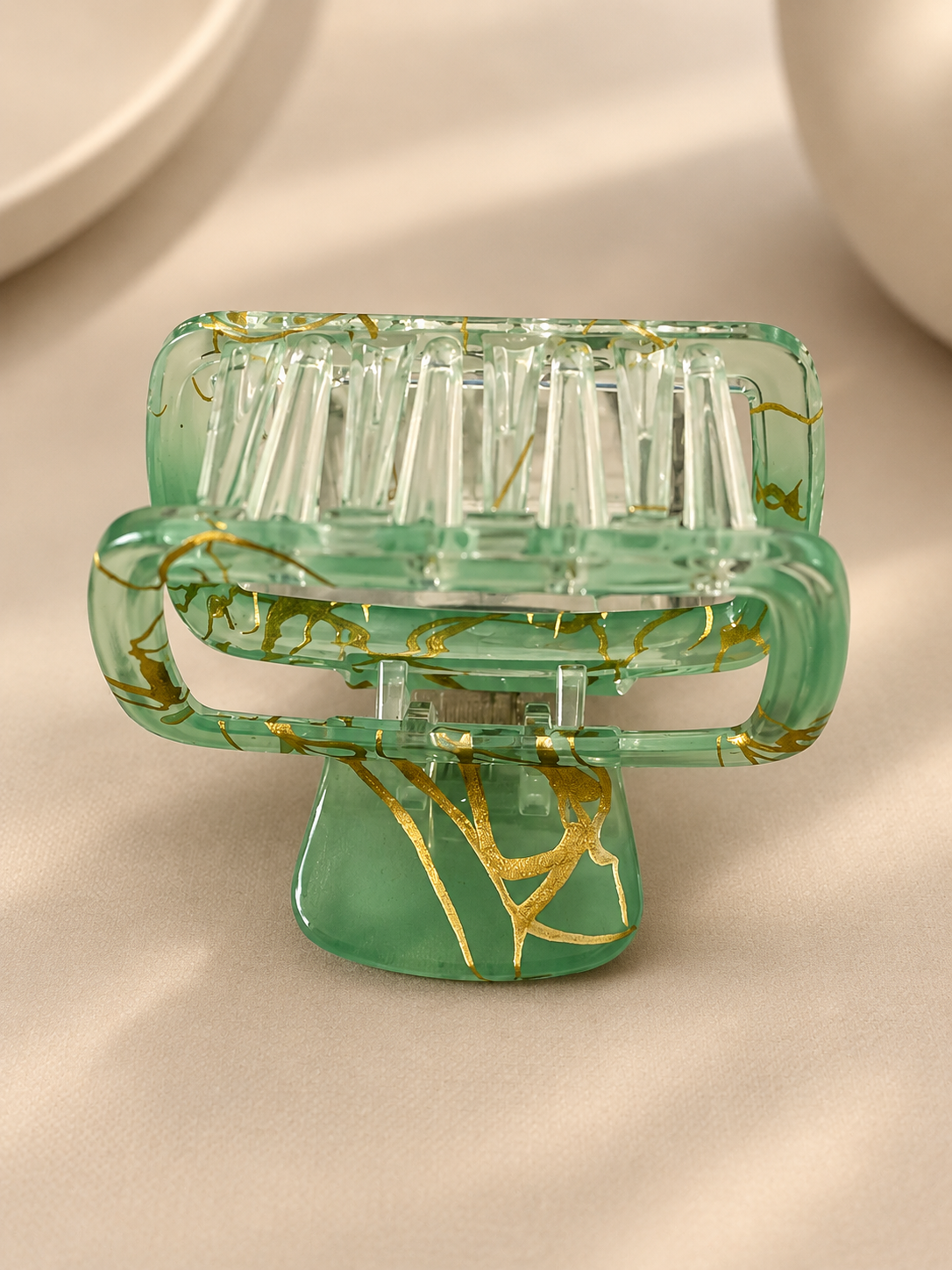 Mint Green & Gold Hair Claw Clip
