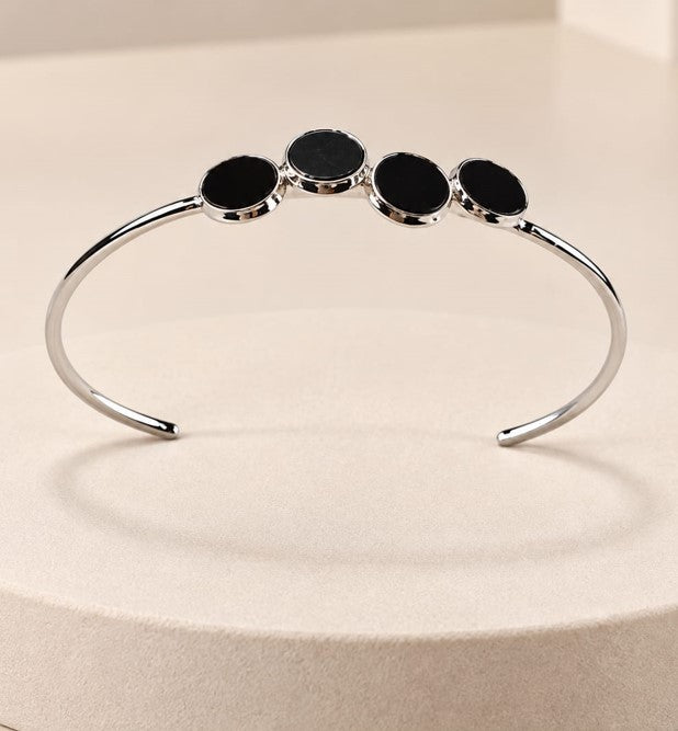 Black Stone Silver Cuff Bracelet