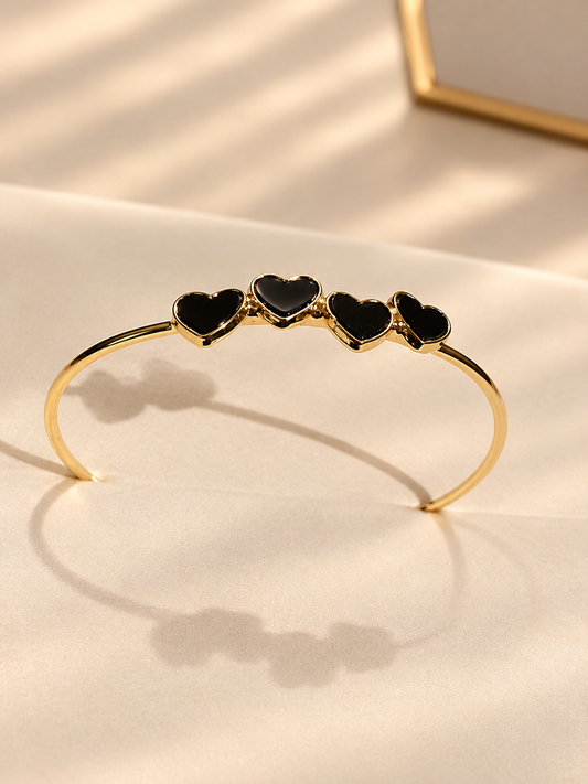 Golden Black Heart Cuff Bracelet
