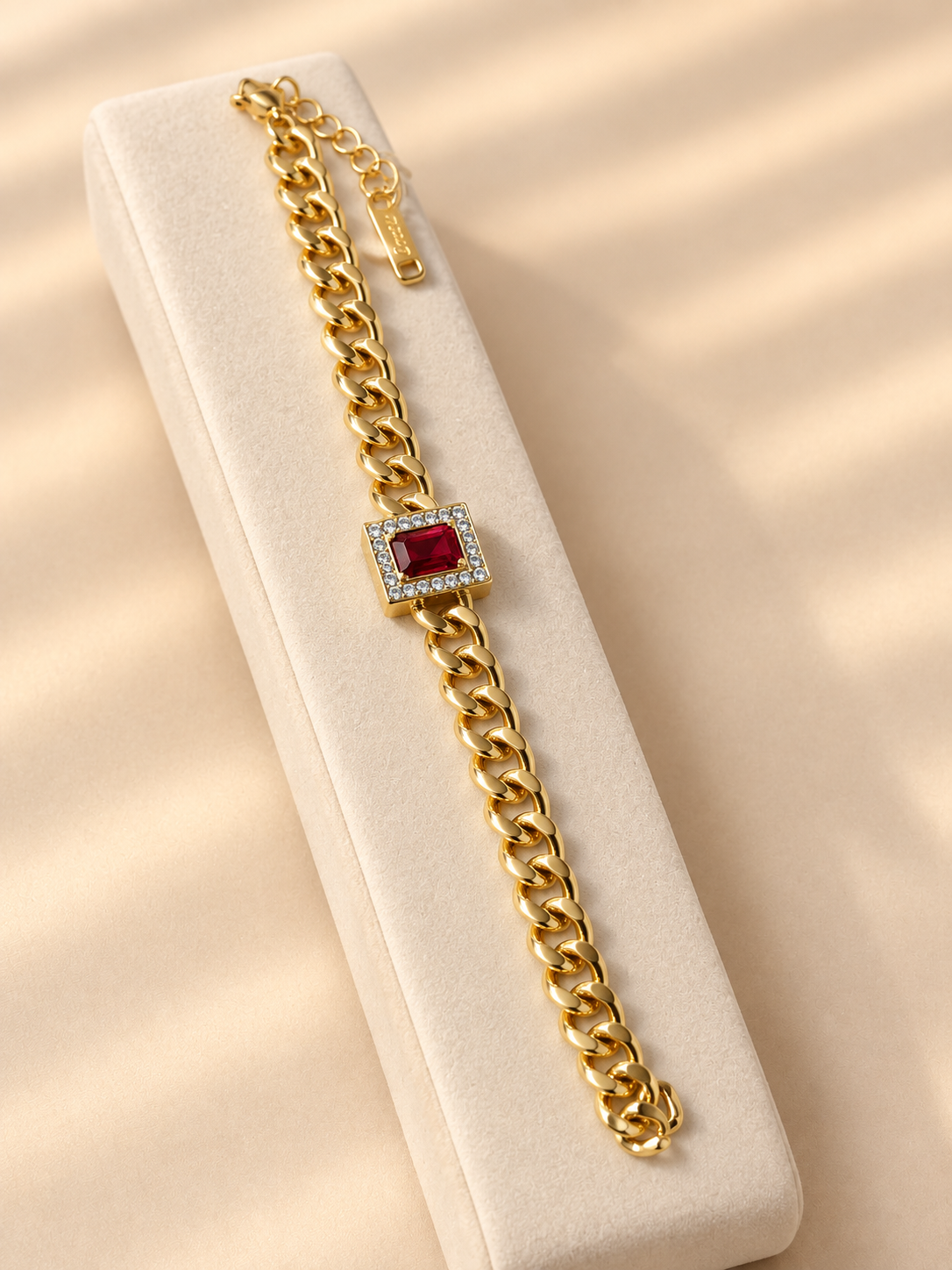 Stainless Luxury Chain Bracelet with Ruby Stone