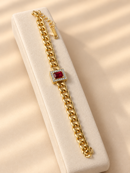 Stainless Luxury Chain Bracelet with Ruby Stone